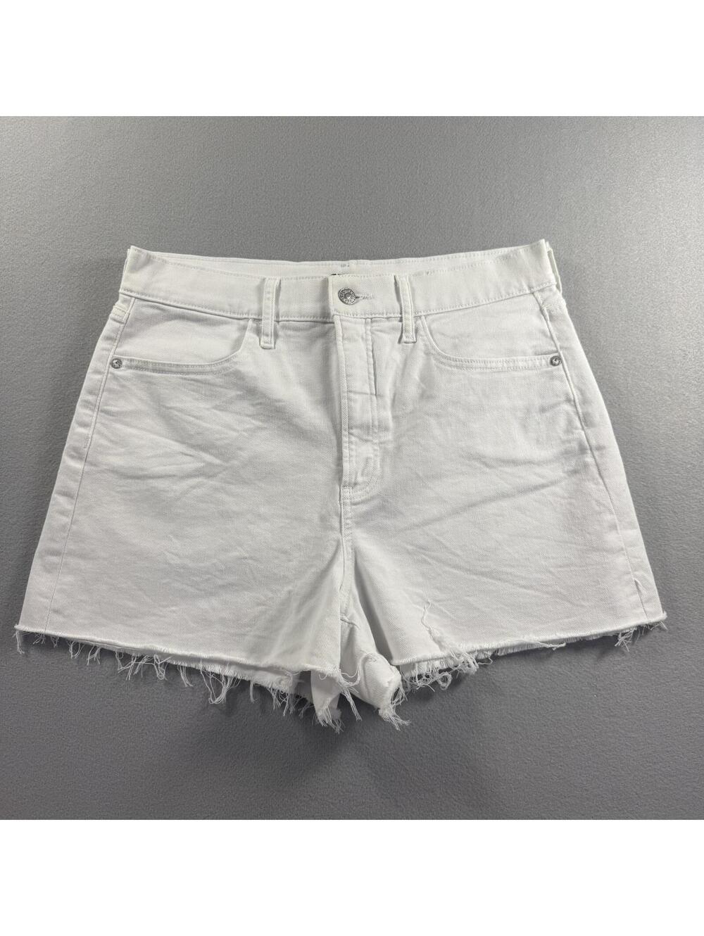 Express Mom Shorts Womens 10 White Denim Super High Rise Raw Hem Conscious Edit